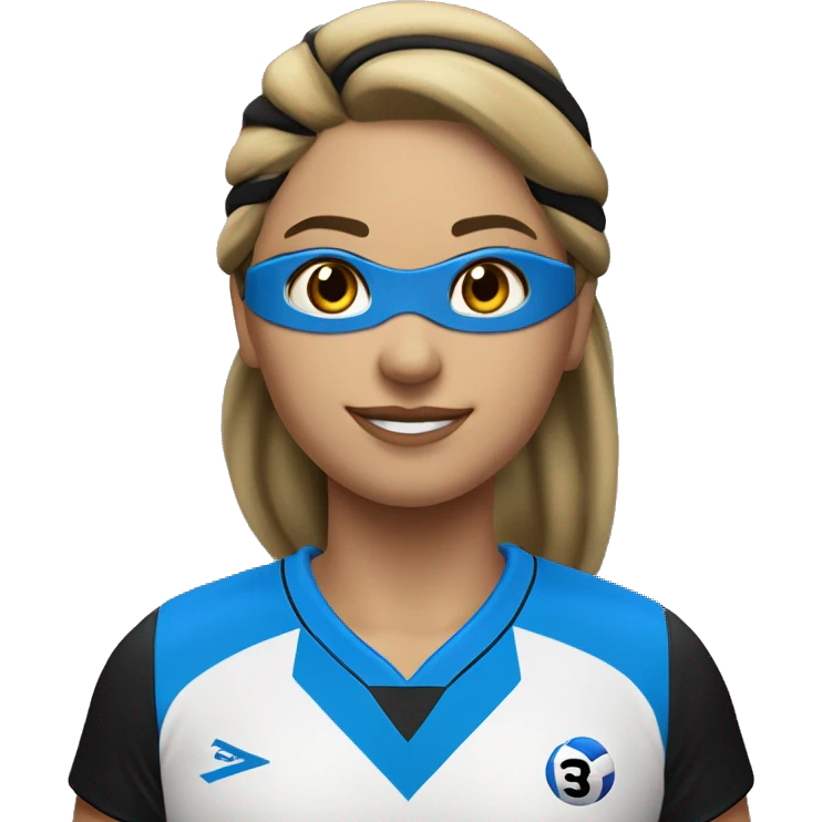 jugadora de voley con vestimenta azul y rayas negras morocha y camiseta numero 3 emoji