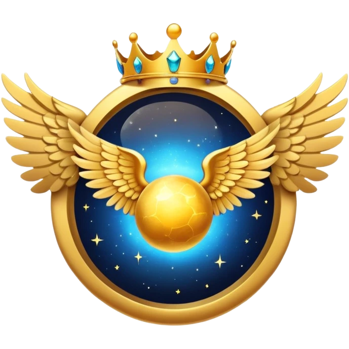 Big round glactic space stone award-in-frame-decorated-with-big-golden-angel--wings and crown emoji