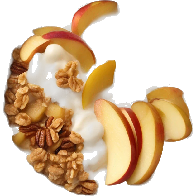 Vanille Porridge in a beige Bowl with caramelized Apples and granola and yoghurt emoji