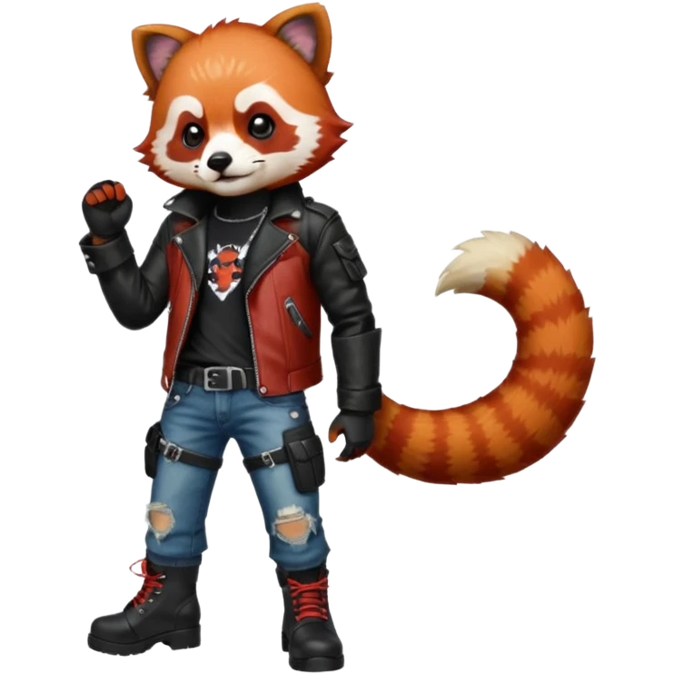 full body punk red panda with red and black hair with a blunt in hand  emoji