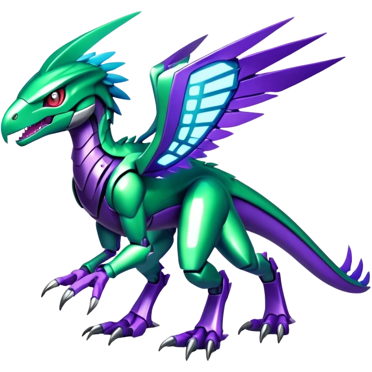 Shiny Futuristic Fakemon-Pokemon-Digimon-Spectrobes-Raptor-fusion, full body emoji