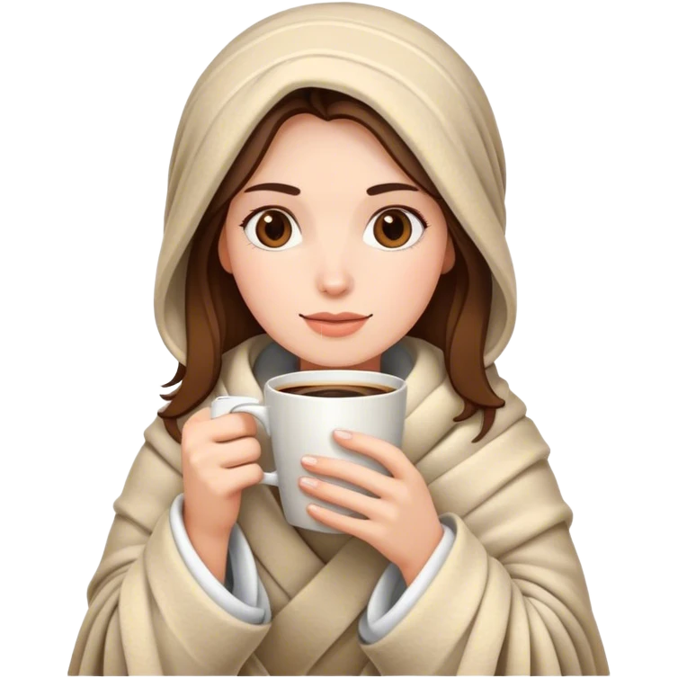 woman holding coffee cup with a blanket round her emoji
