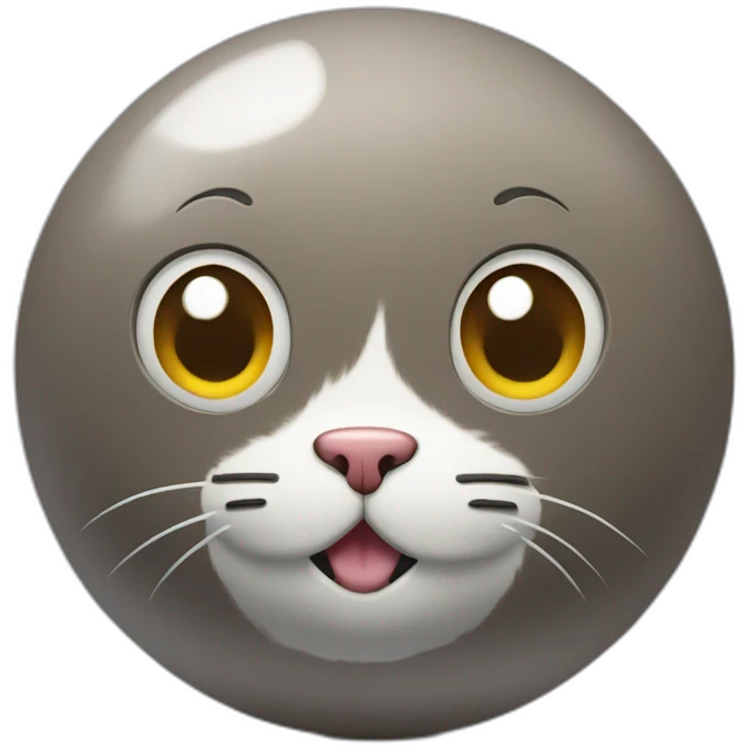 3d sphere with a cartoon Cat skin texture with big thoughtful eyes emoji