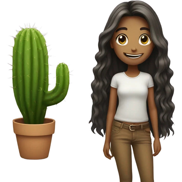smiling girl with long hair add a cactus emoji