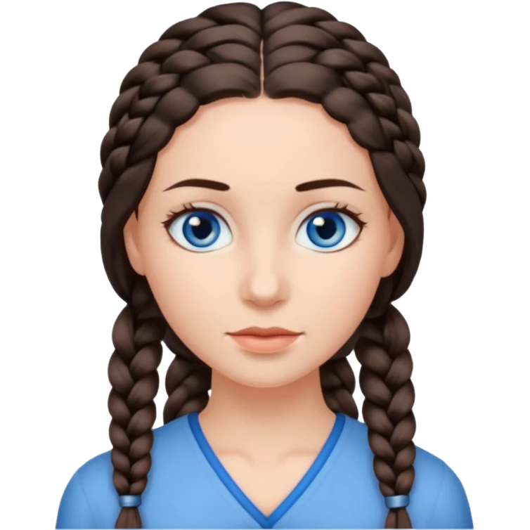 женщина с одной темно-коричневой косой сзади серо-голубыми глазами и светлой кожей emoji