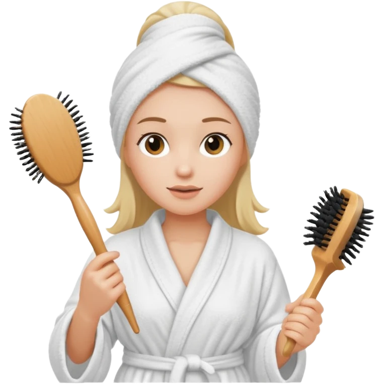 Women wearing shower robe an their hair with towel holding a brush emoji