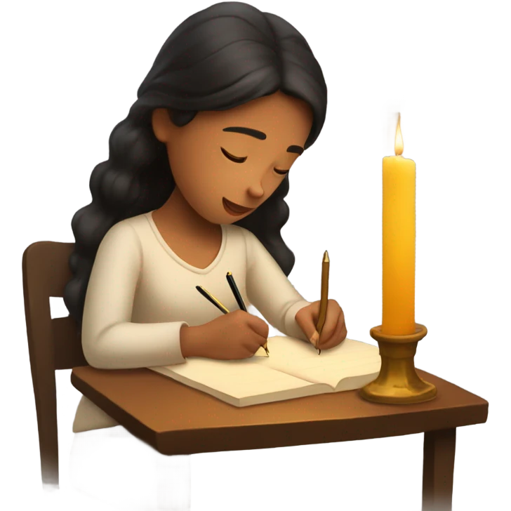 Spanish Girl writing next to candle emoji