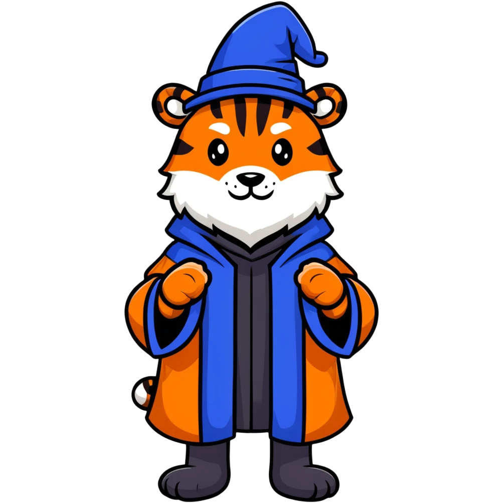Tiger mage wearing wizard coat and hat emoji