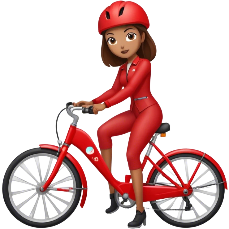 QR code on a red bike  -and a woman scanning the code standing next to the bike emoji