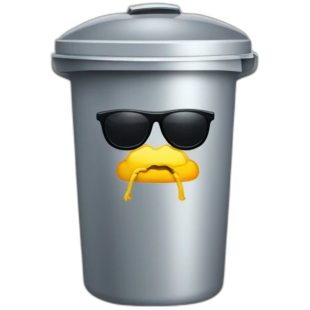 trash can with sunglasses, brain instead of the trash lid emoji