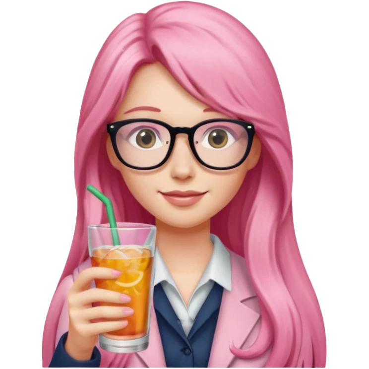 pink long haired drink holder with glasses  emoji