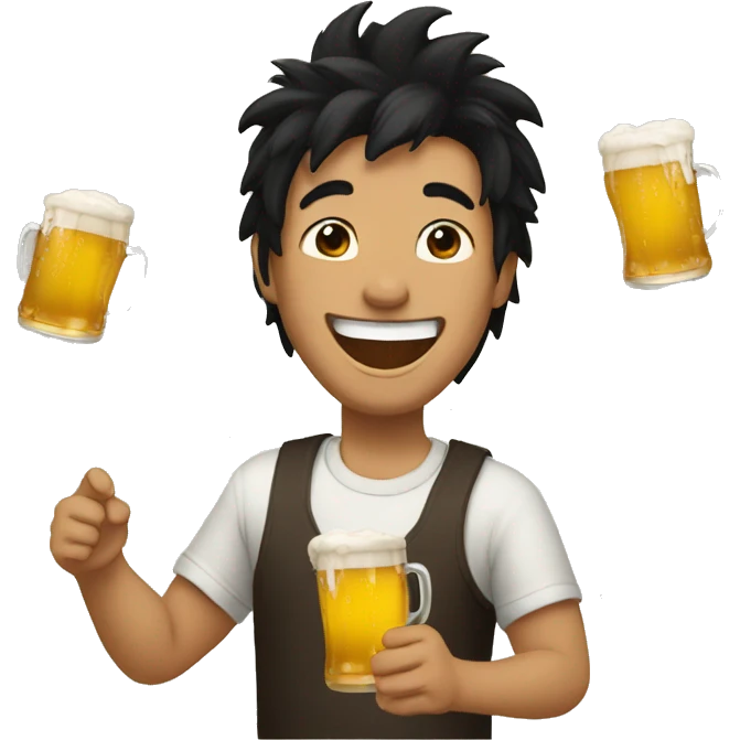 Laughting with beer black hair emoji