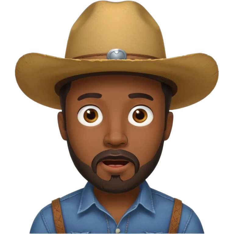 Black male, goatee beard, cowboy hat, surprised or shocked facial expression emoji