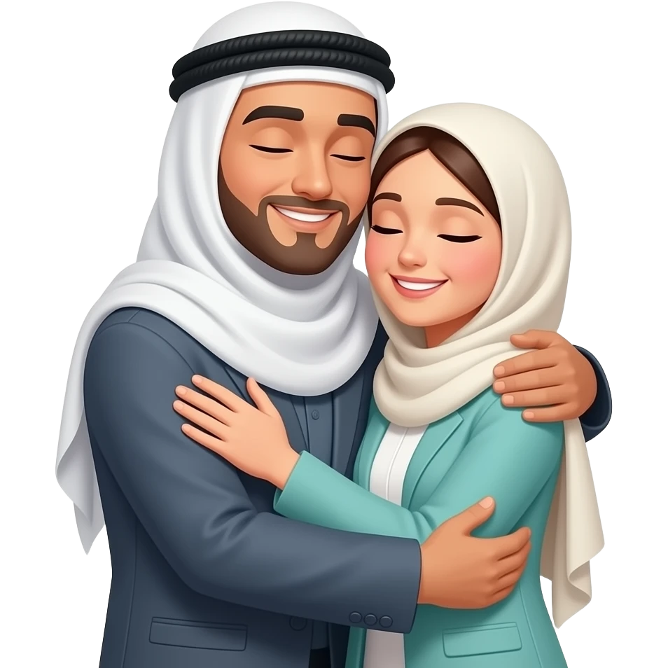 мужчина мусульманин обнимате с любовью свою жену мусульманку в стиле телеграмм emoji