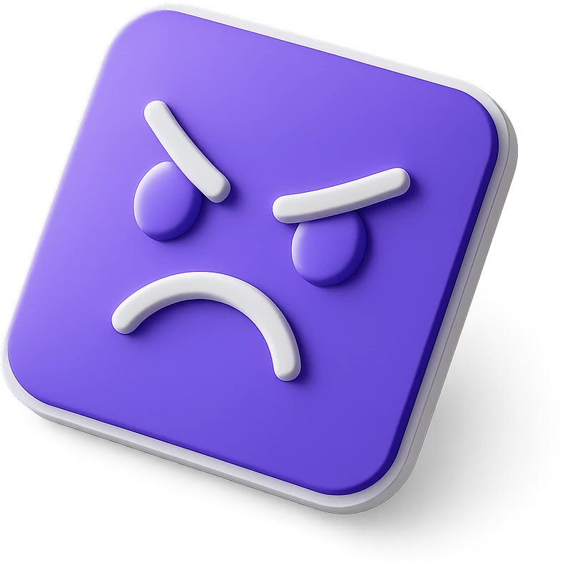 Create a 3D purple sticker with an angry expression, transparent background. emoji