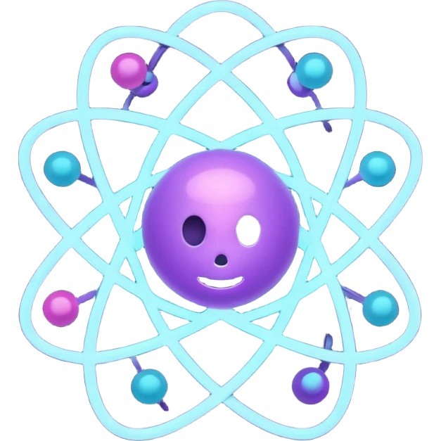 glowing atom, neon purple (#8B5CF6) and cyan (#00E0FF) glow, representing Atom team creativity and innovation, clean tech design, no face, 1:1 aspect ratio emoji