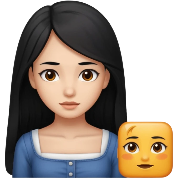 A deep skin girl with long black hair swept to the front and a square neckline shirt and brown eyes emoji