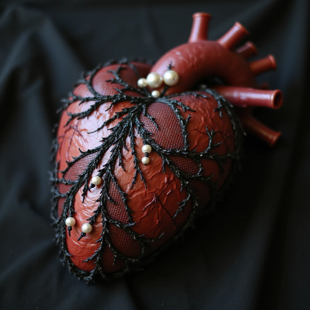 realistic gothic heart, with lace and pearls, photorealistic style, no background emoji