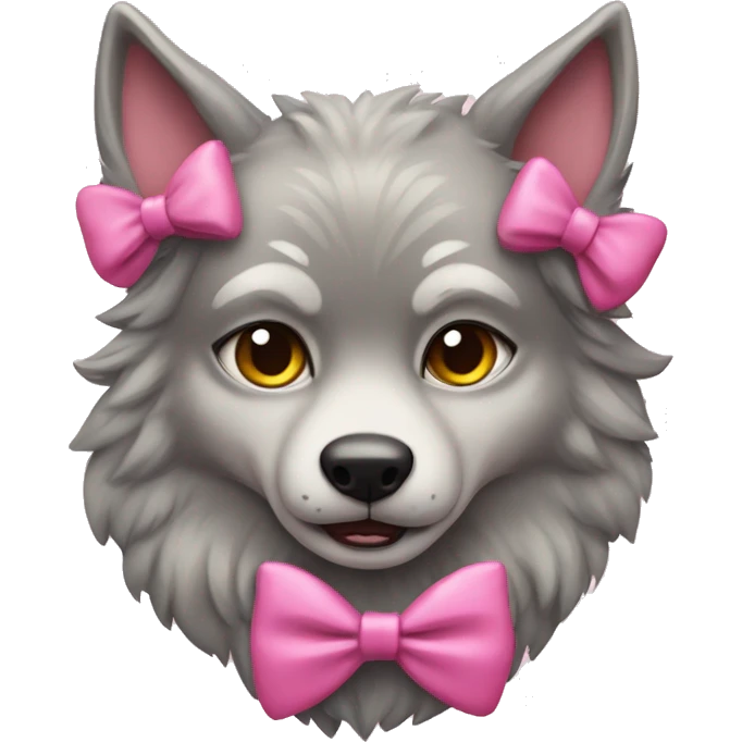 Wolf wearing a cat coustome wearing a pink bow emoji