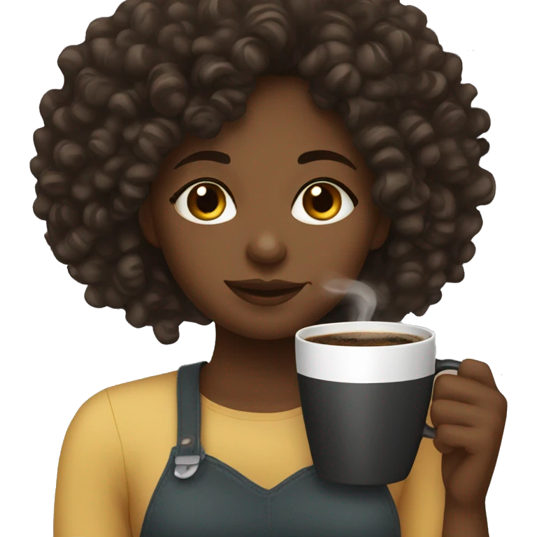 black girl drinking coffee with curly hair  emoji