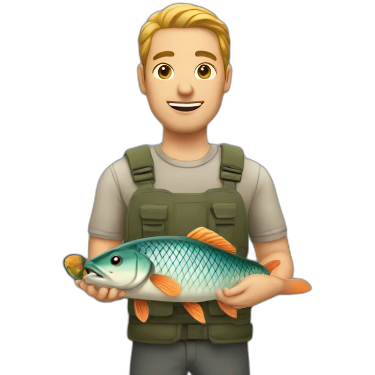 a man holding a carp fish emoji