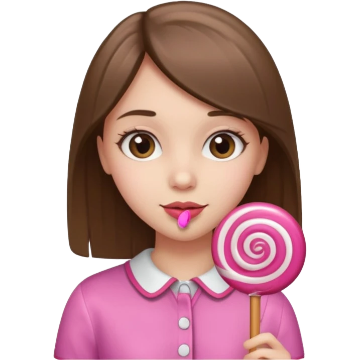 White brown straight haired girl with a pink lollipop  emoji