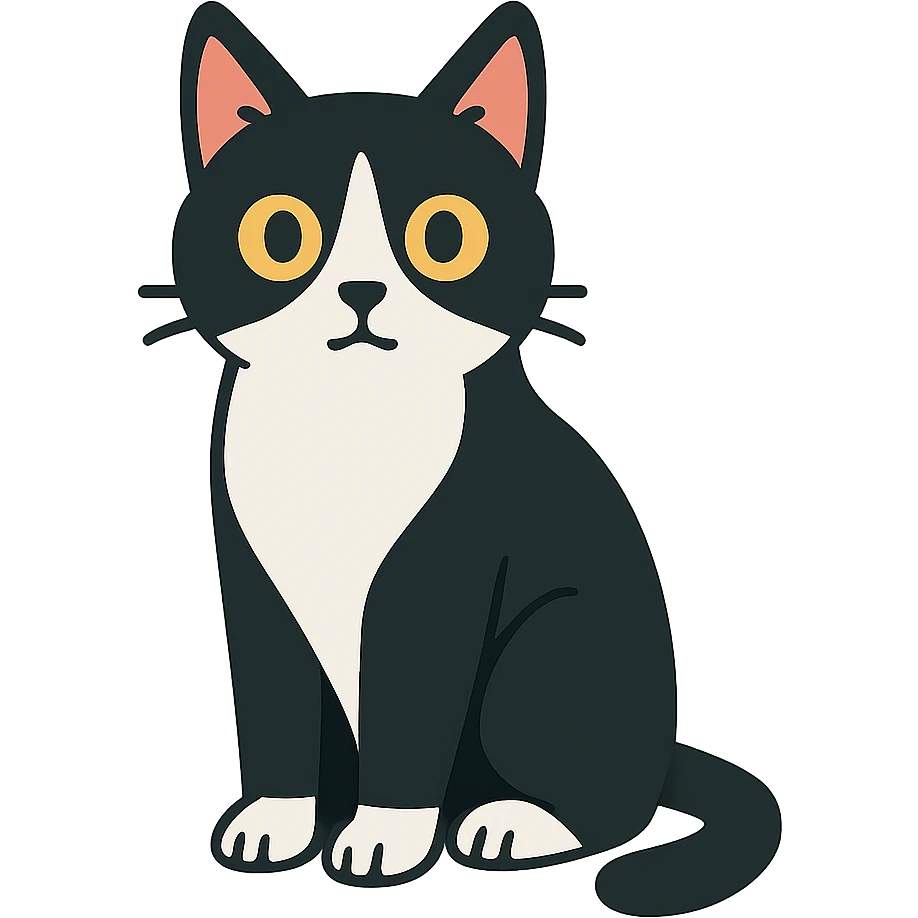 flat toon style tuxedo cat emoji