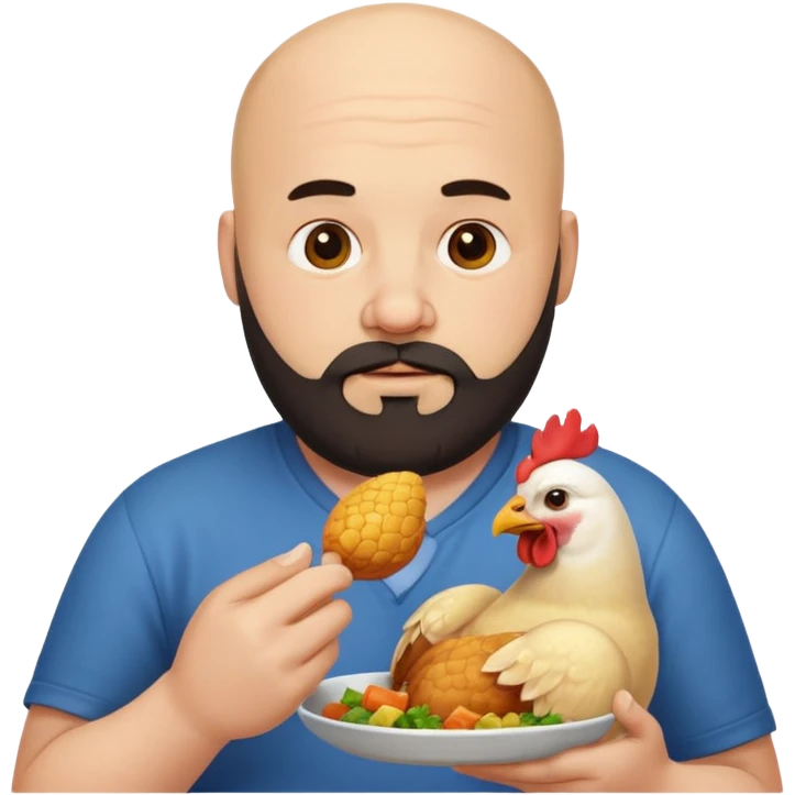 a bigger white bald man with a dark beard eating chicken emoji