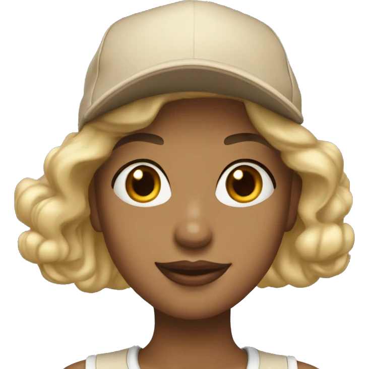 Blonde girl with new era cap in beige and golden earrings emoji