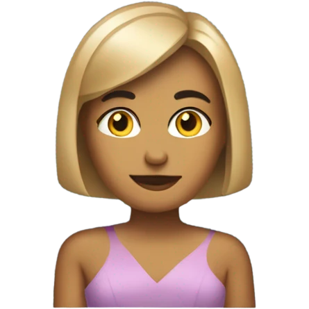 medium tone queen with a bob haircut seating looking forward on a mac laptop and show her dress emoji