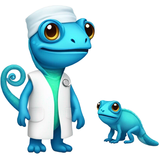 blue chameleon in a medical gown emoji