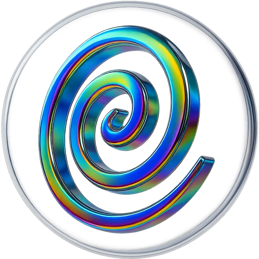 Make the shiny chrome spiral inside the floating translucent orb rainbow-colored, keep the orb highly reflective with no background. emoji