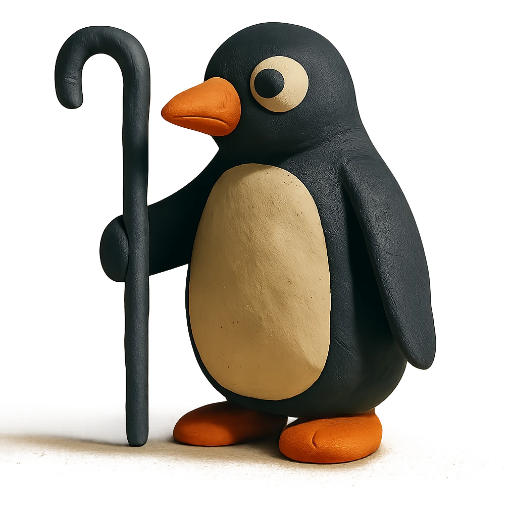claymation style pinguim com cajado de ferro emoji