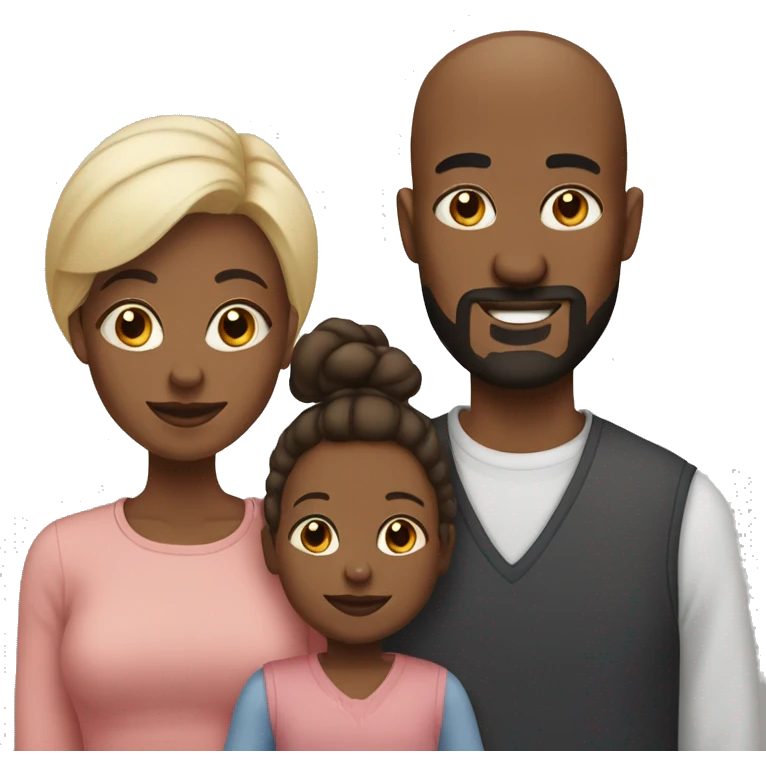 black family, mom, bald dad with beard, and toddler daughter emoji