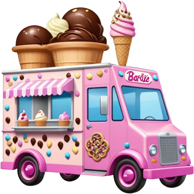 Barbie’s 4wd 1927 racing ice cream with chocolate, nuts and sprinkles dream house food truck  emoji