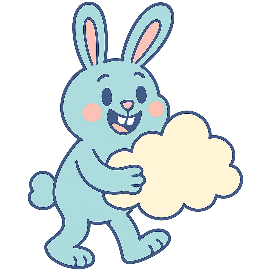 pastel blue bunny with a cloud, pastel-toon style emoji
