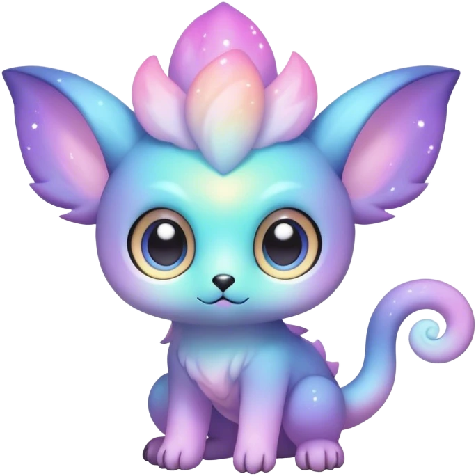 Cute cool colorful pastel nebula fantasy animal hybrid Fakemon full body, big eyes, adorable kawaii emoji