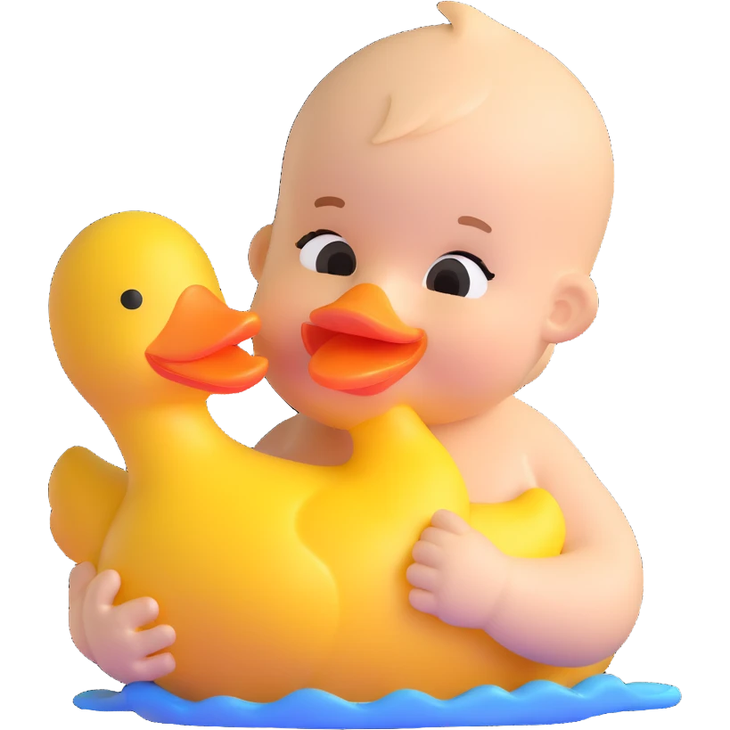baby boy biting rubber duck toy emoji