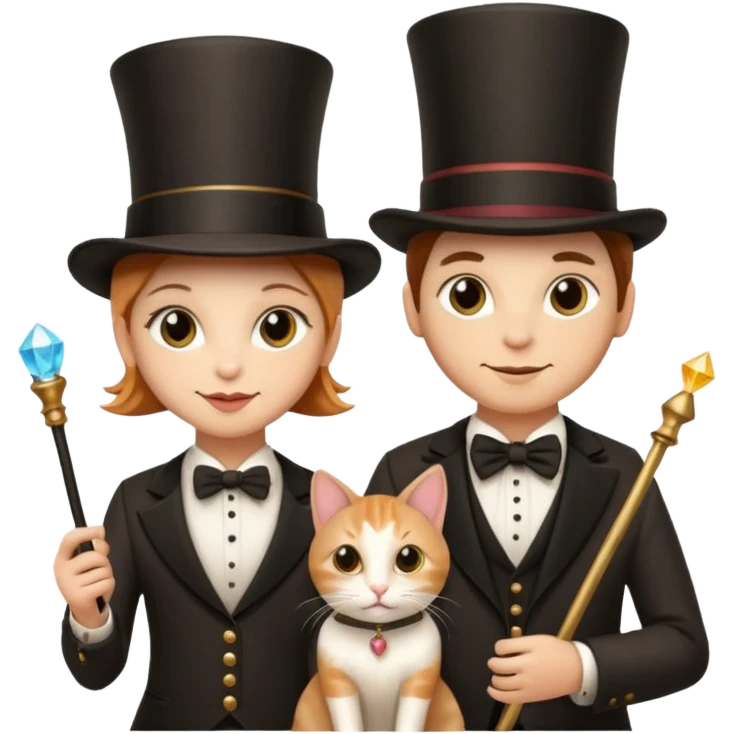 magician couple and their pet cat emoji