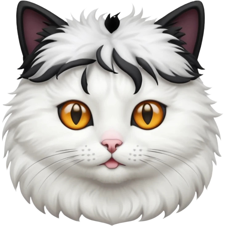 white cat with centre-part black toupee on the head emoji