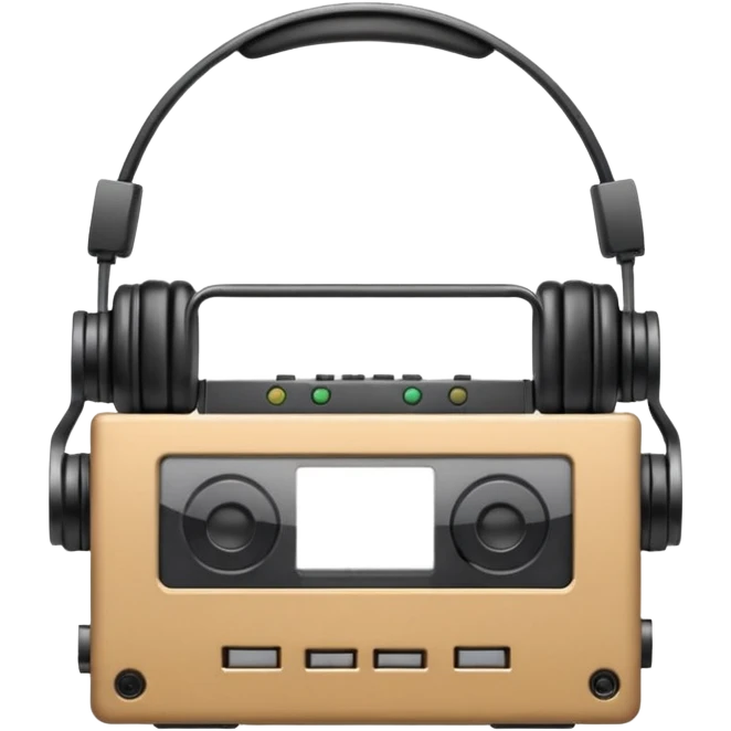 Classic Walkman emoji, Apple/WhatsApp style, front view, cassette window visible, wired headphones, soft gradients, cute proportions, no text, plain background. emoji