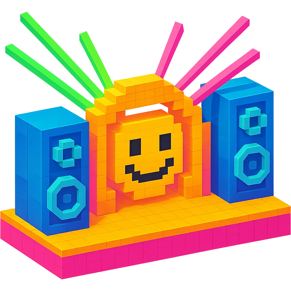 music festival main stage with giant speakers and lasers emoji