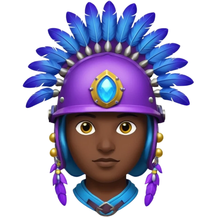 Generate an image of a night with a blue rounded feather on his helmet. He has a big night with balls as hands which have purple obsidian spikes on them. He also has a blue belt with yellow spikes on it. He also has purple glowing eyes. emoji