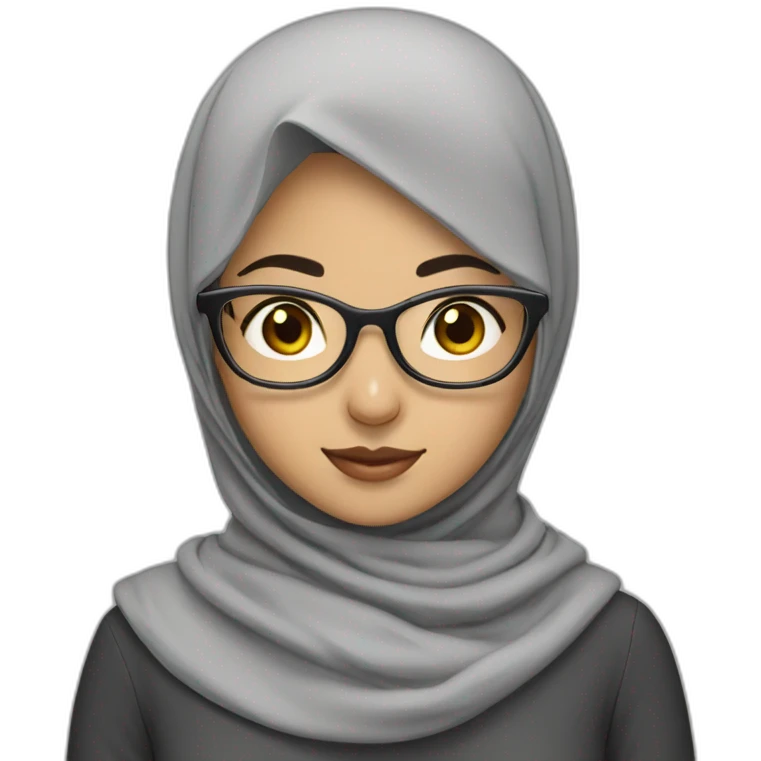 muslim asian girl with gray hijab and glasses emoji