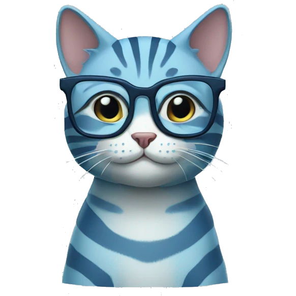 striped blue cat with glasses emoji