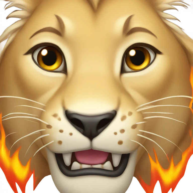Lioness with teeth showing and fire emoji