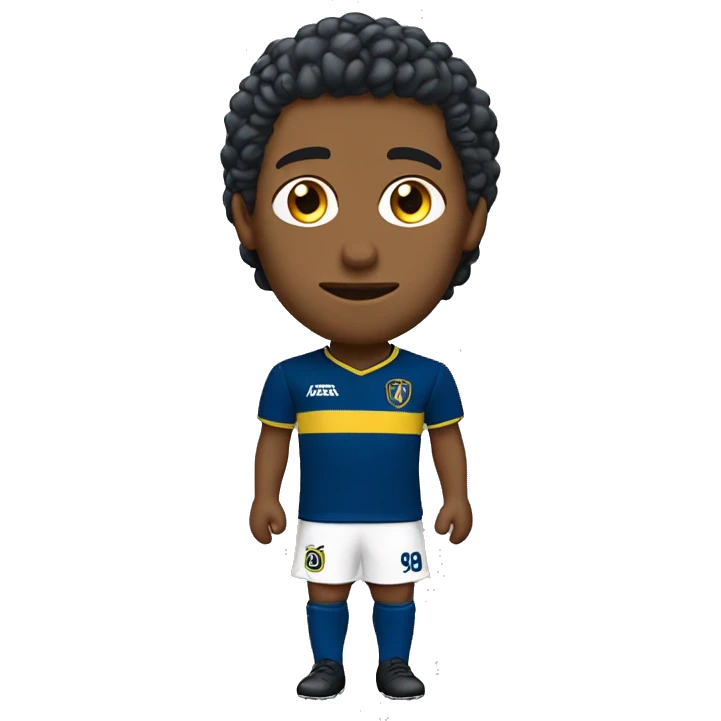 crea un chico con el pelo semi largo, de piel blanca, con la camiseta de boca juniors y que tenga grandes ojos y pequeña nariz y con cejas gruesas emoji