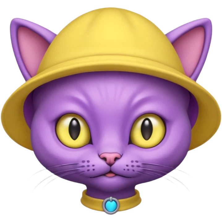 purple alien cat with no fur and yellow hat emoji