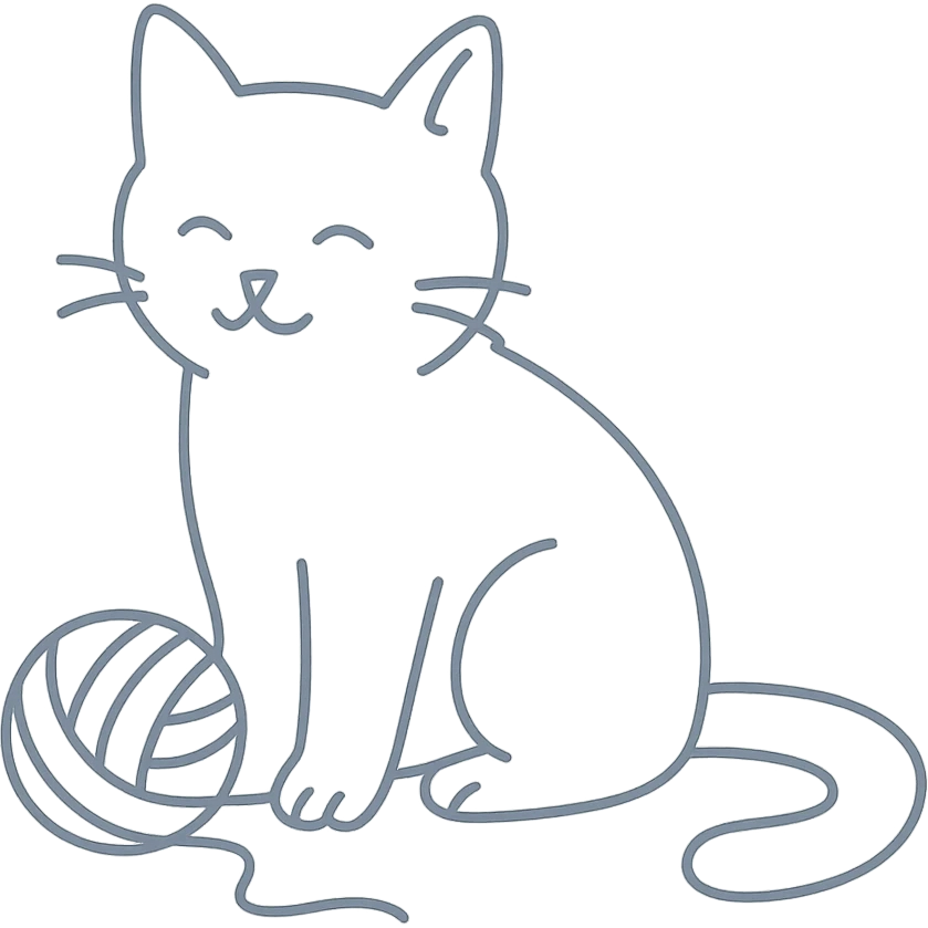 cat sitting with a ball of yarn, minimalistic pastel illustration with clean lines emoji