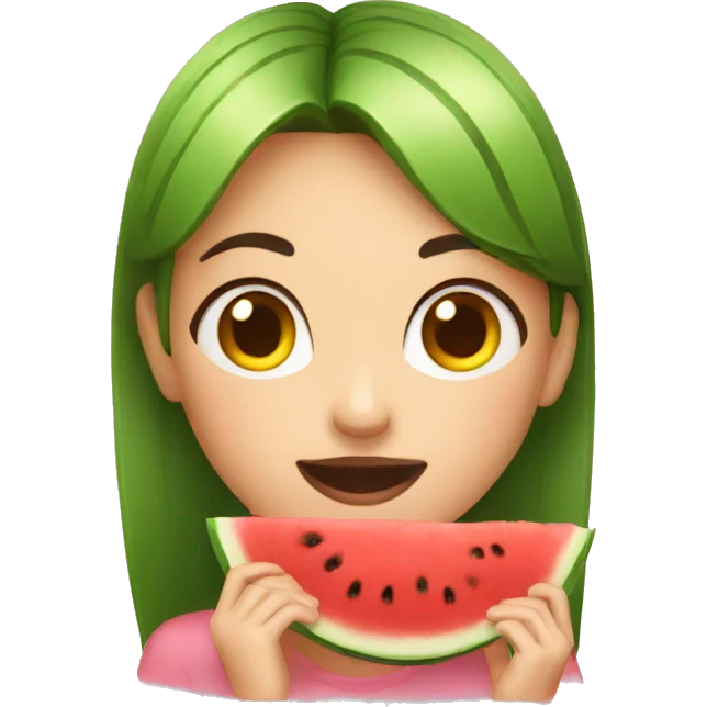 a girl eating watermelon abnormally emoji